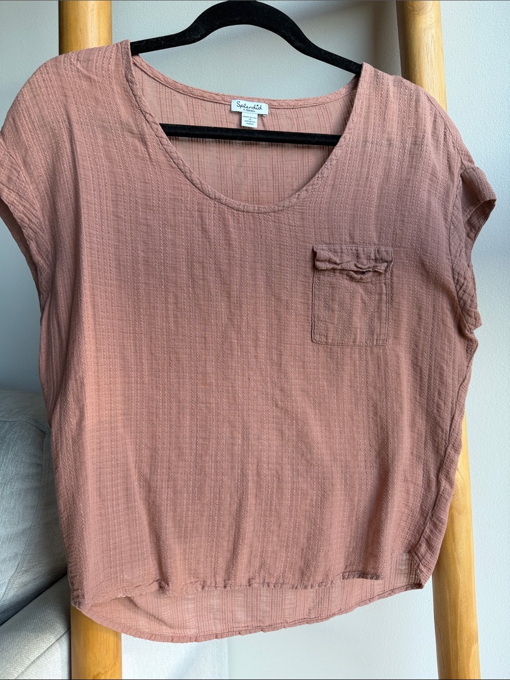 Splendid Mauve Textured Short Sleeve Pocket Tunic